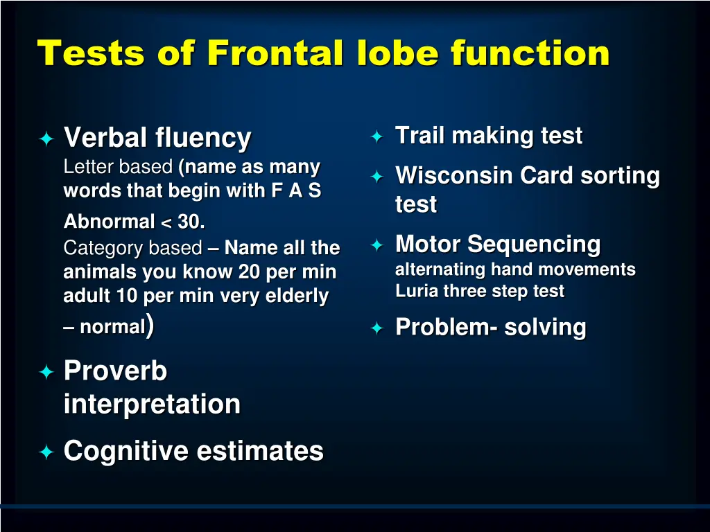 tests of frontal lobe function