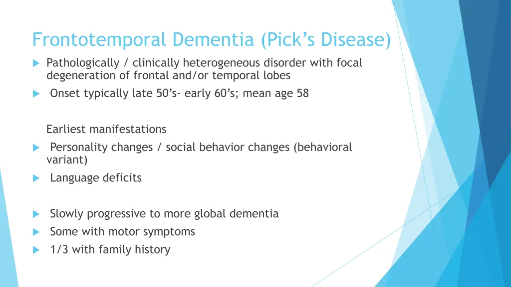 frontotemporal dementia pick s disease