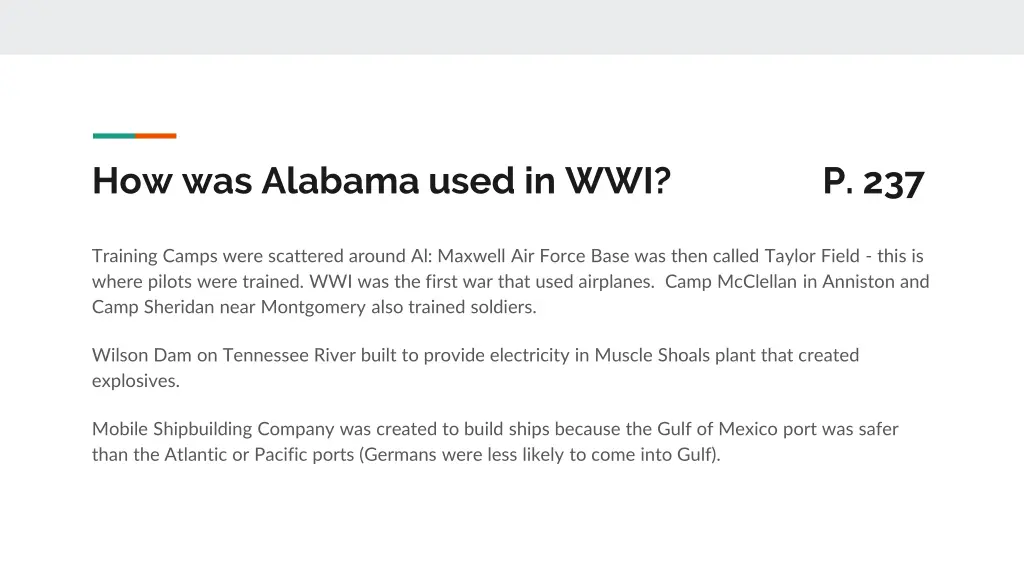 how was alabama used in wwi p 237