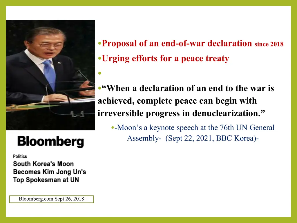 proposal of an end of war declaration since 2018