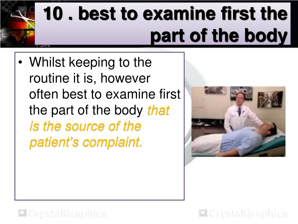 10 best to examine first the part of the body