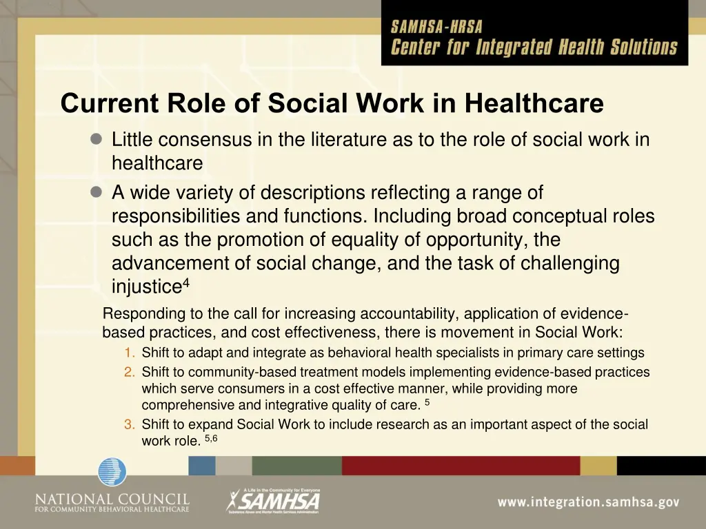 current role of social work in healthcare little