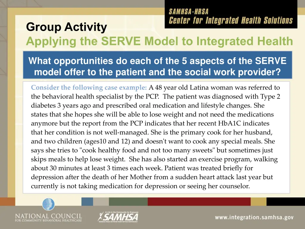 group activity applying the serve model