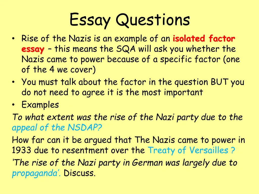 essay questions rise of the nazis is an example