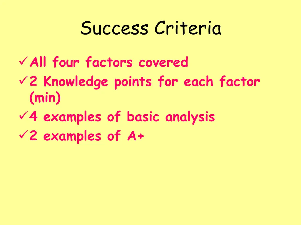 success criteria