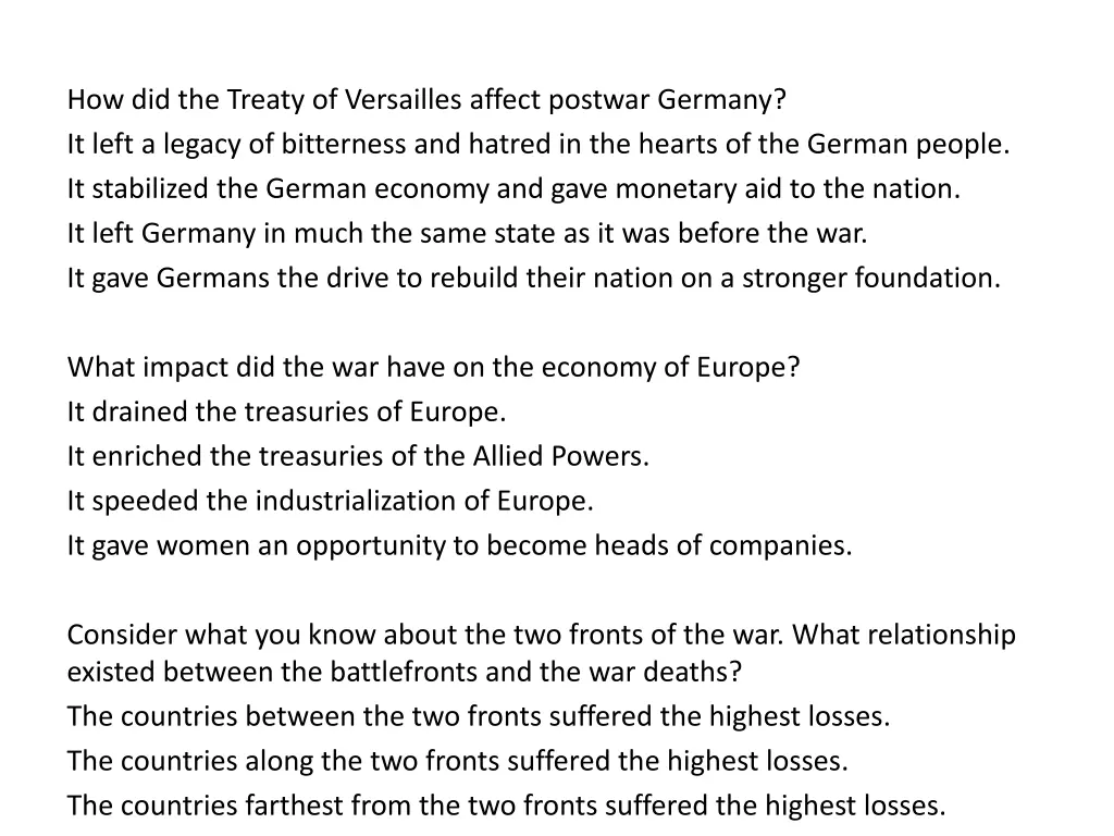 how did the treaty of versailles affect postwar