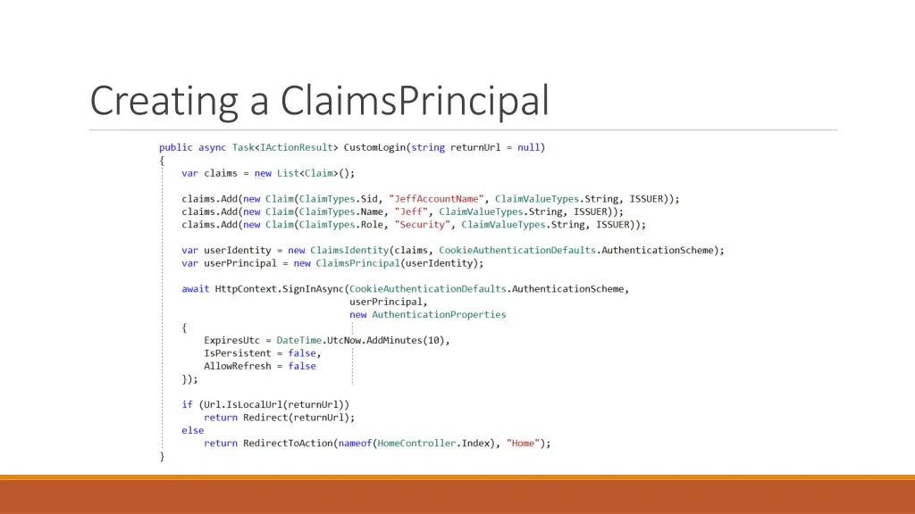 creating a claimsprincipal