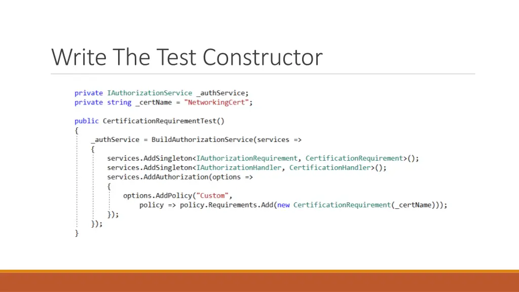 write the test constructor