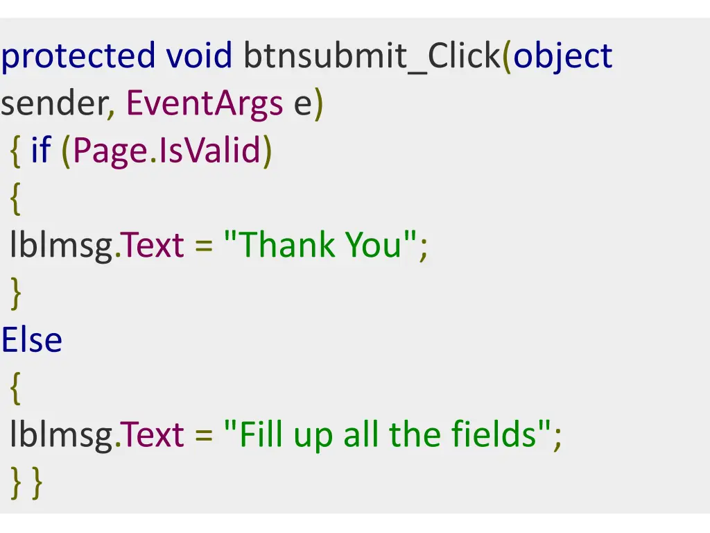 protected void btnsubmit click object sender