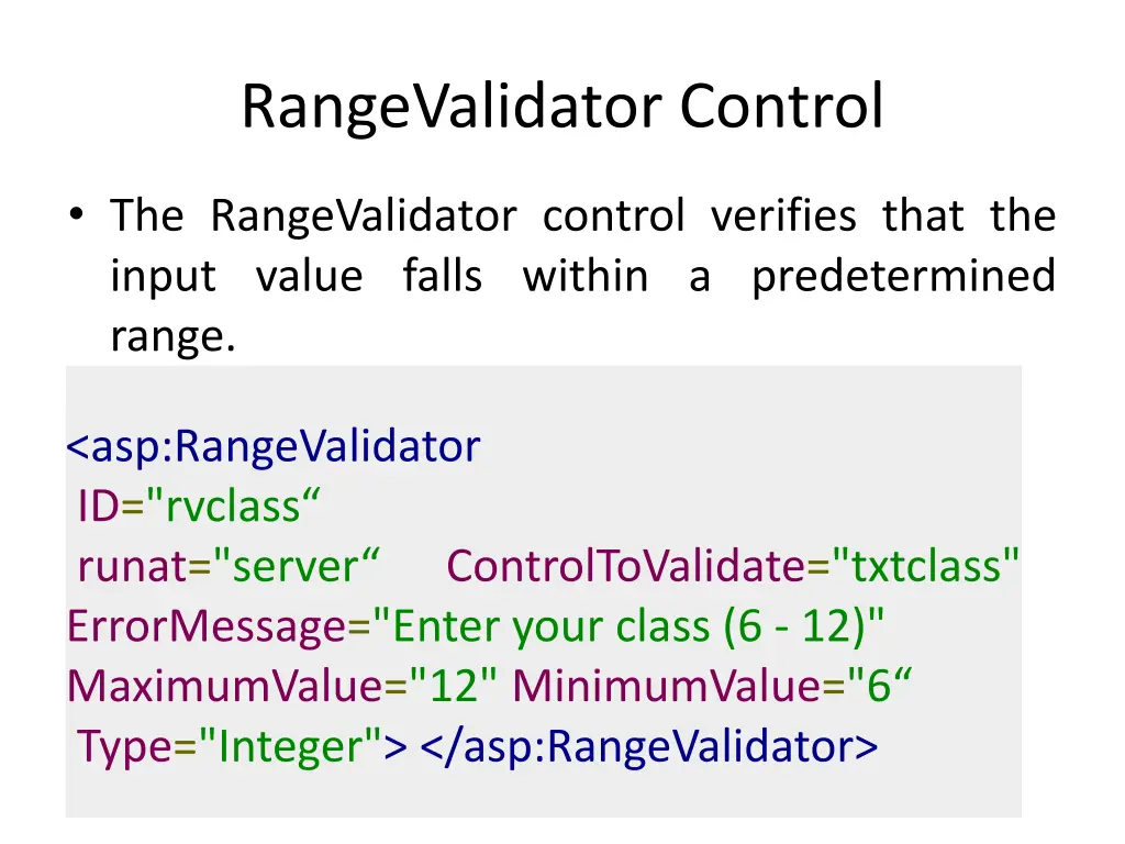 rangevalidator control