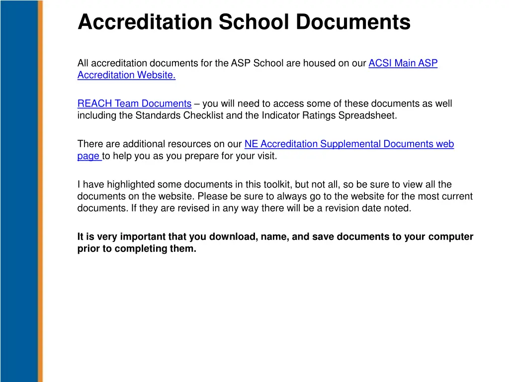 accreditation school documents