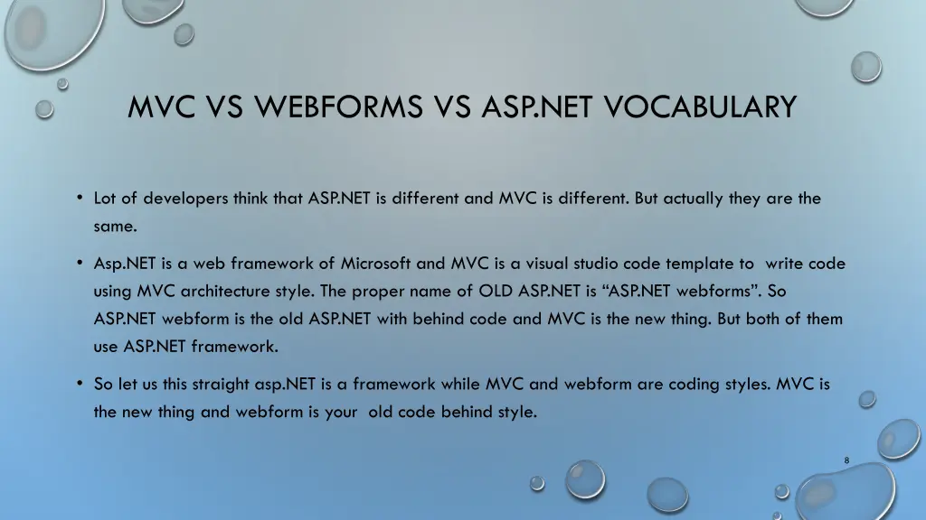 mvc vs webforms vs asp net vocabulary