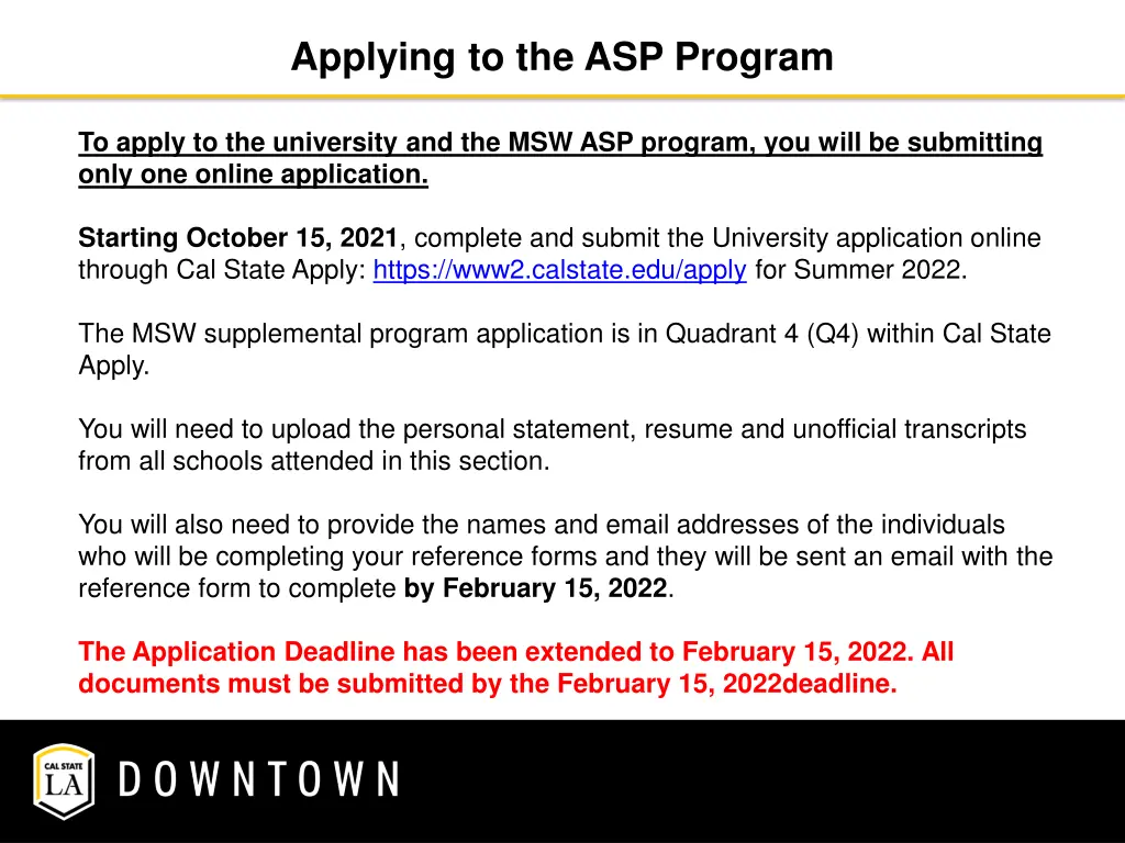 applying to the asp program