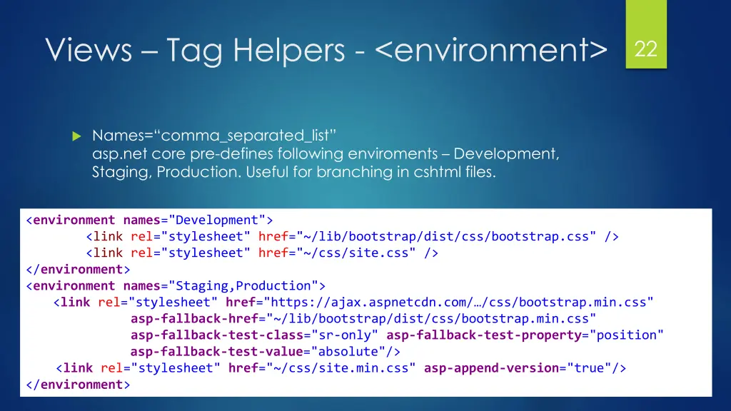 views tag helpers environment