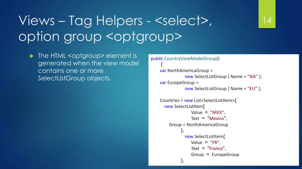 views tag helpers select option group optgroup 1