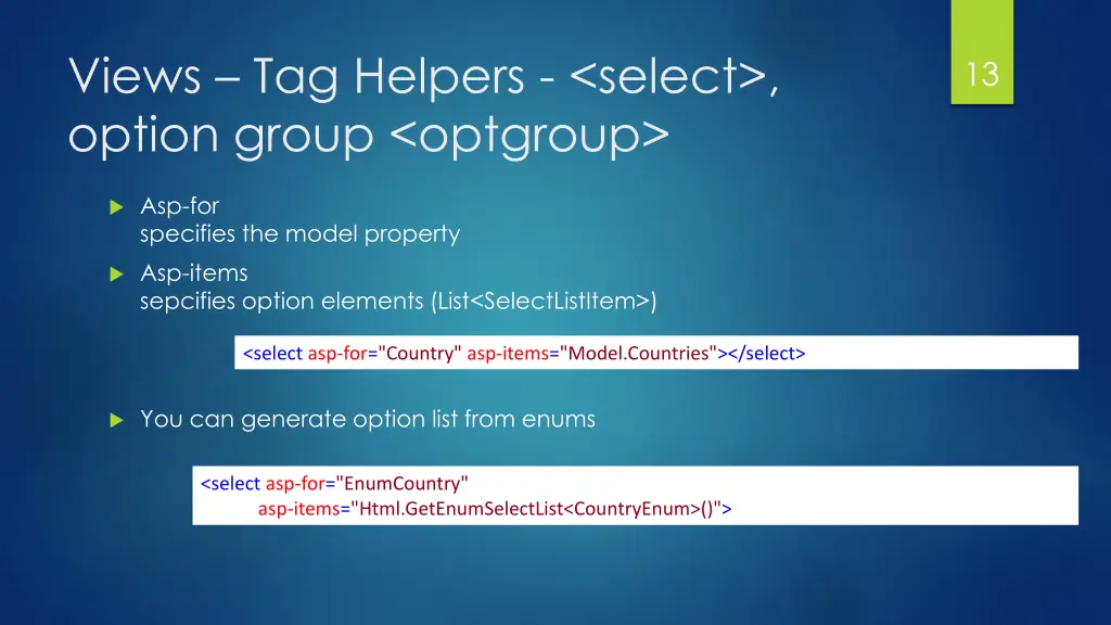 views tag helpers select option group optgroup