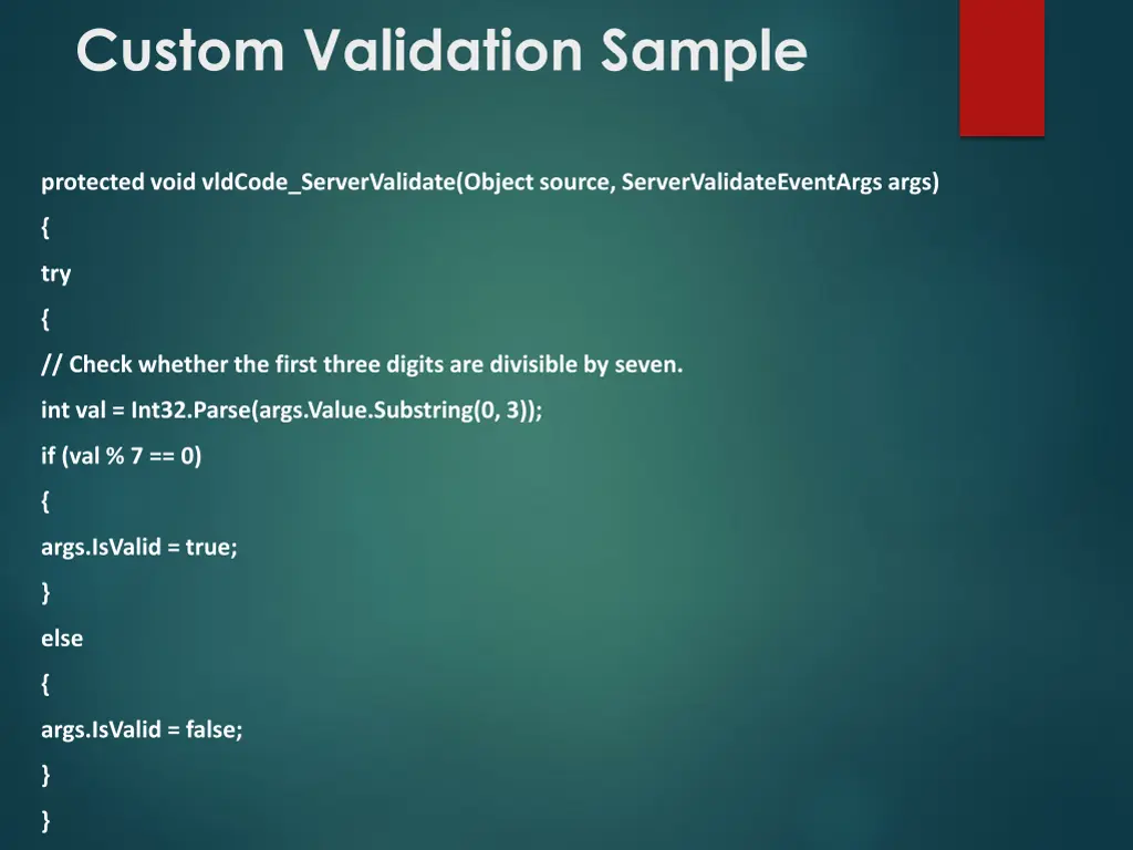 custom validation sample