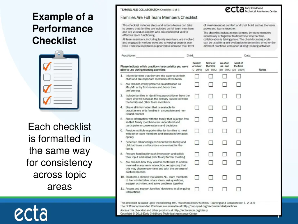 example of a performance checklist