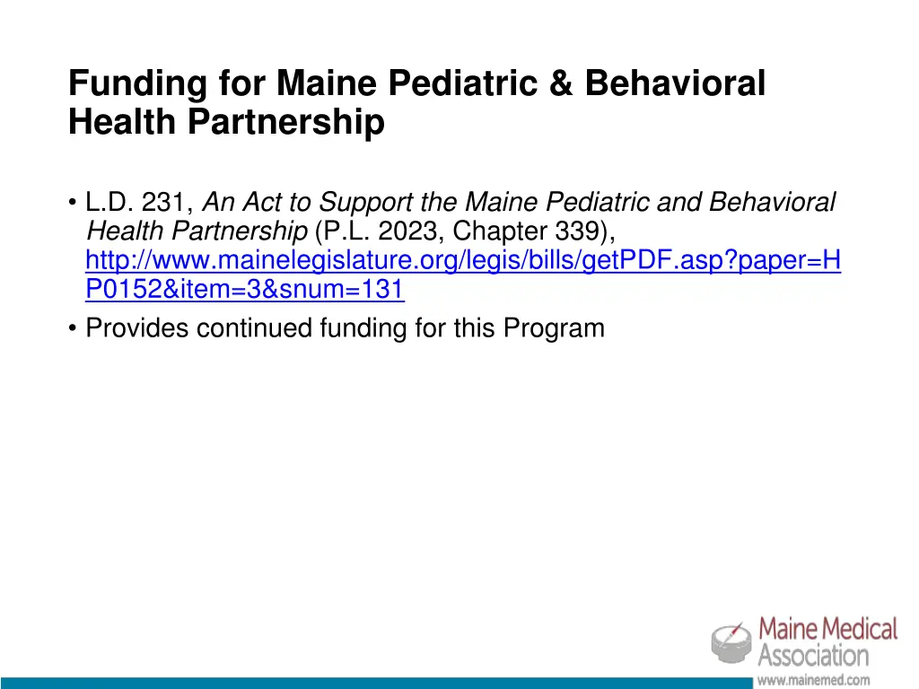 funding for maine pediatric behavioral health