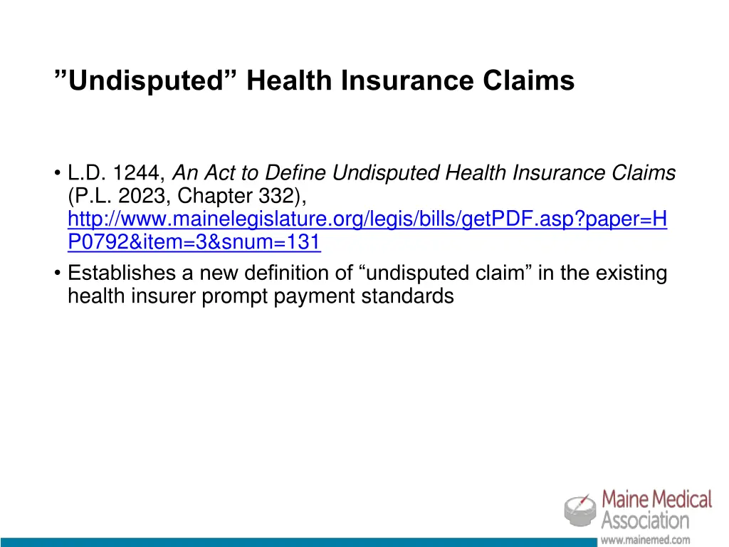 undisputed health insurance claims