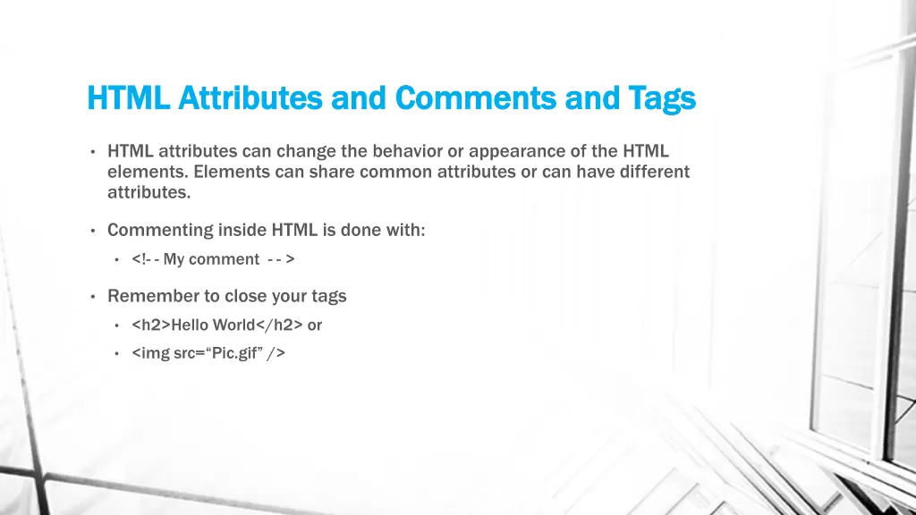 html attributes and comments and tags html