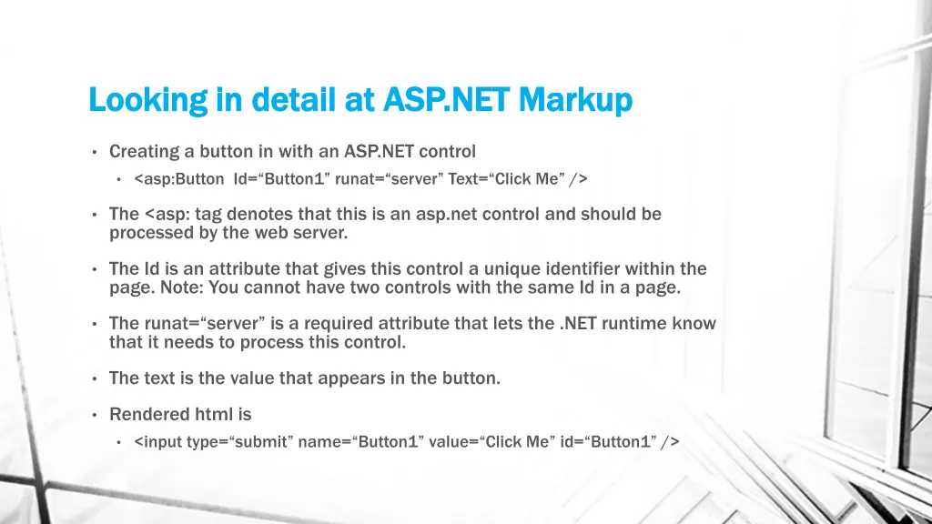 looking in detail at asp net markup looking