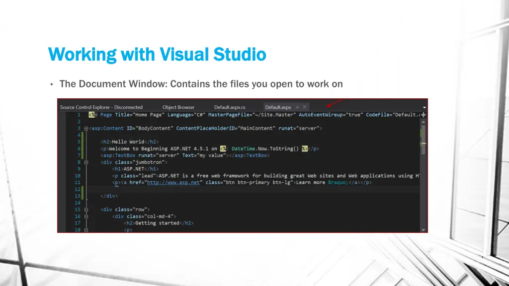 working with visual studio working with visual