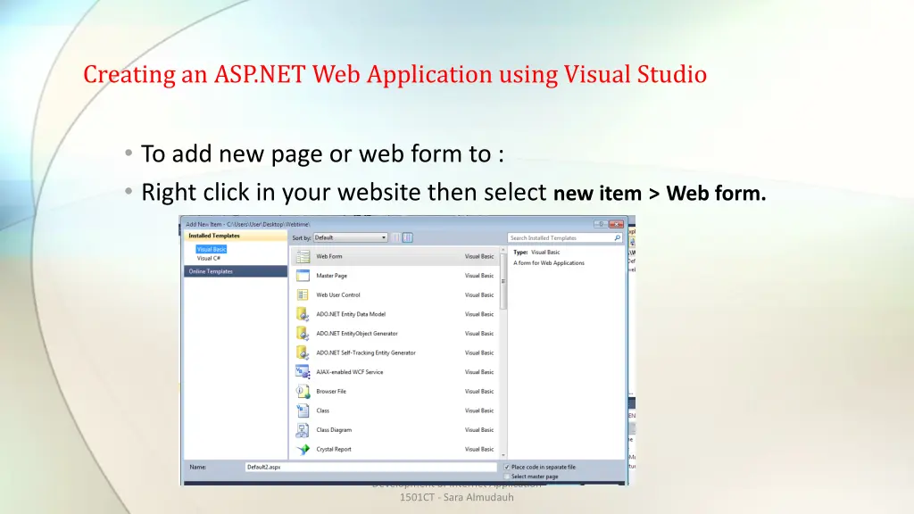 creating an asp net web application using visual 1