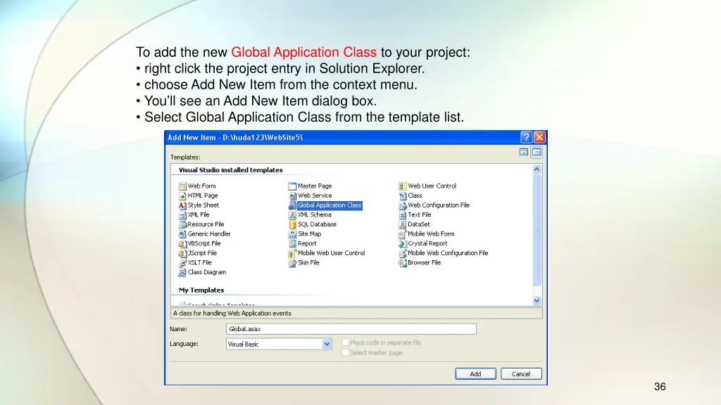 to add the new global application class to your