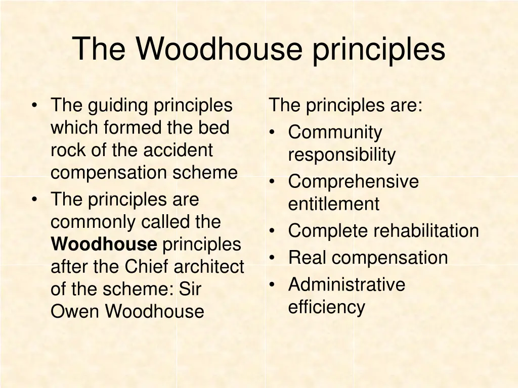 the woodhouse principles