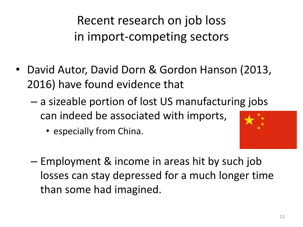 recent research on job loss in import competing