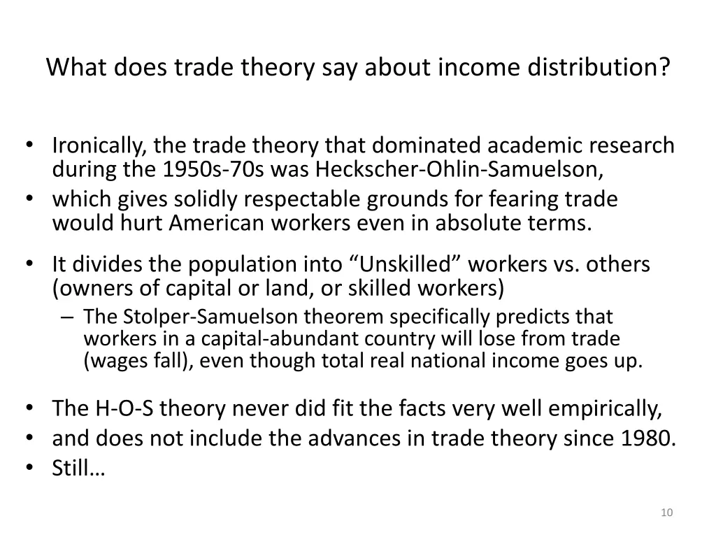 what does trade theory say about income