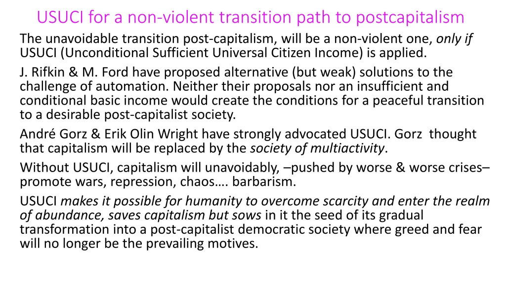 usuci for a non violent transition path