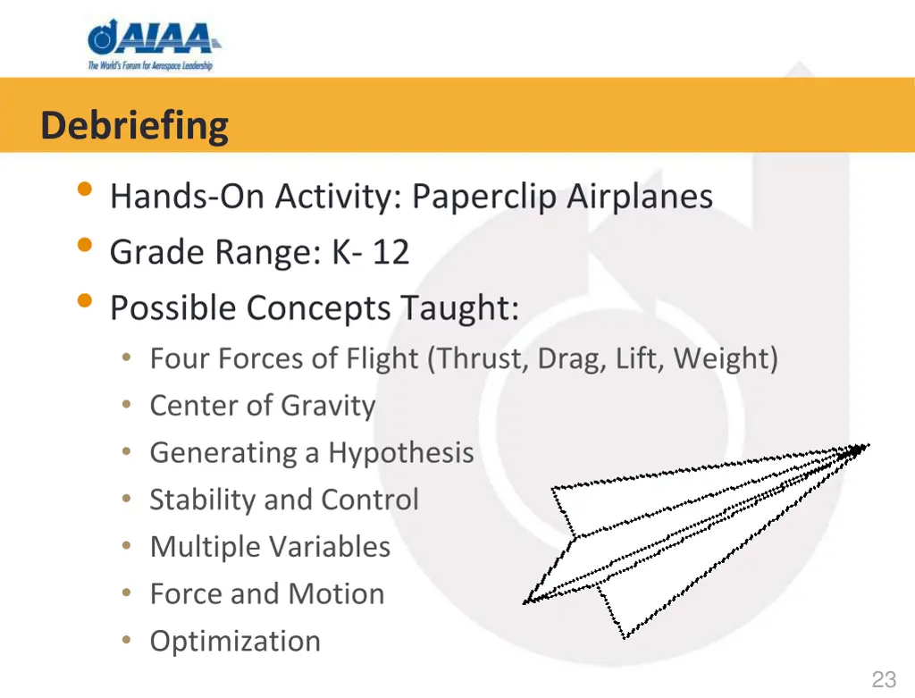 debriefing hands on activity paperclip airplanes