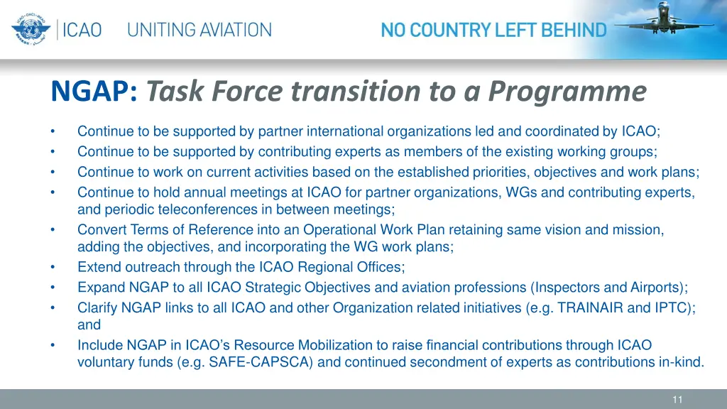 ngap task force transition to a programme