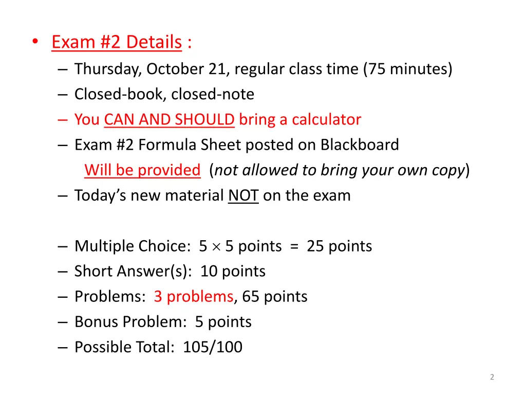 exam 2 details thursday october 21 regular class