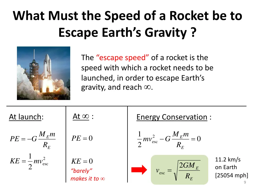 what must the speed of a rocket be to escape