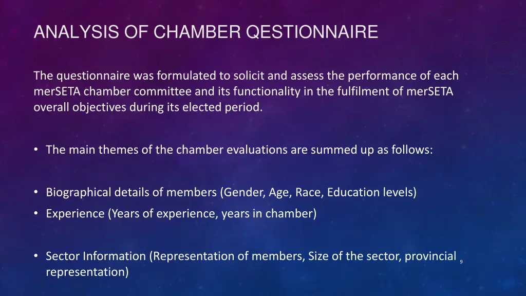 analysis of chamber qestionnaire