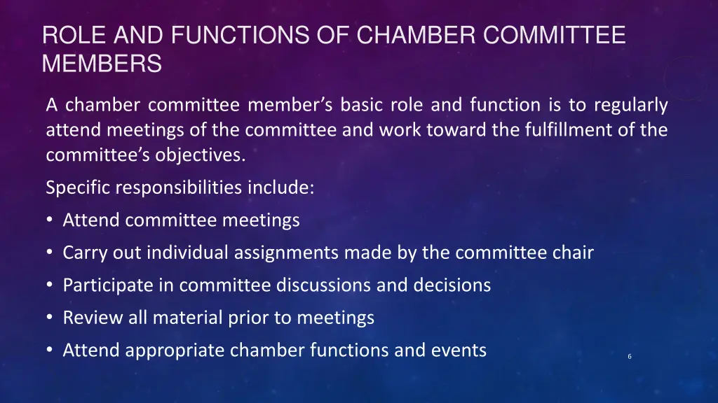 role and functions of chamber committee members