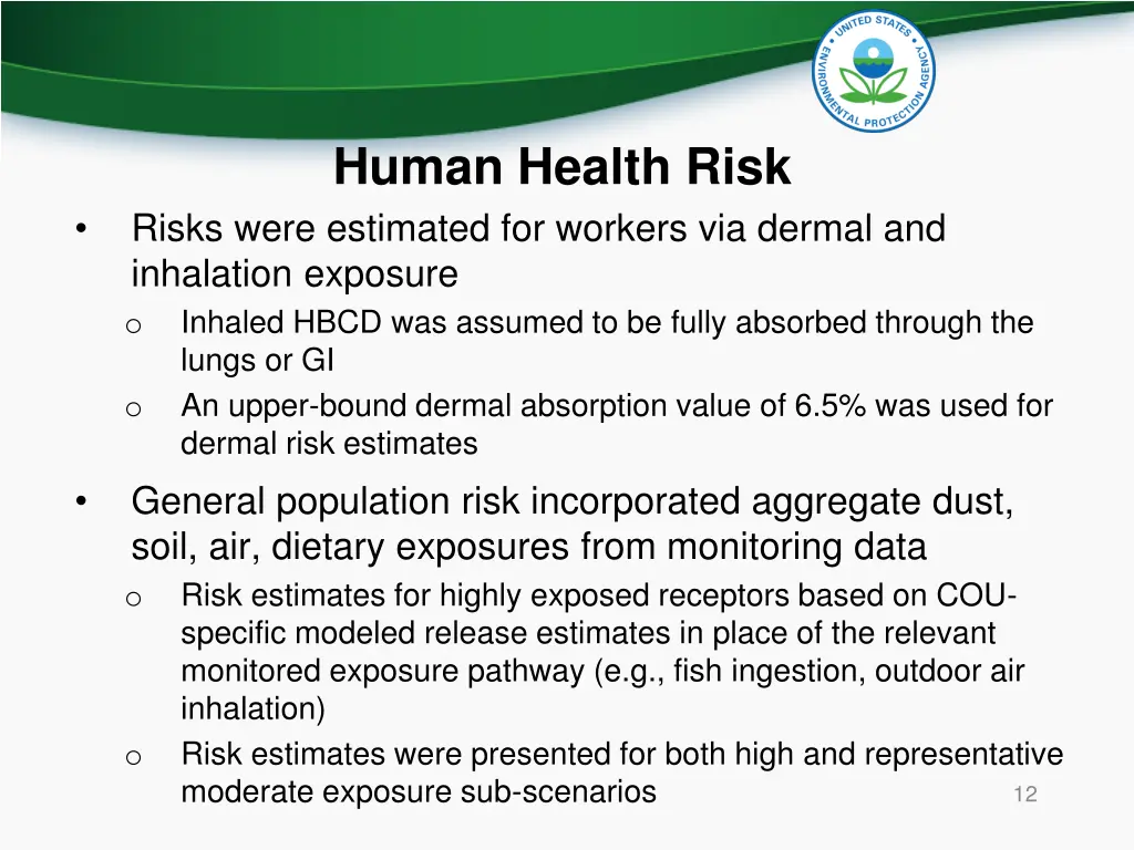 human health risk risks were estimated