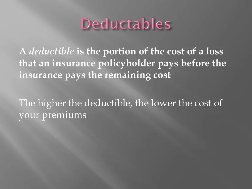 a deductible is the portion of the cost of a loss