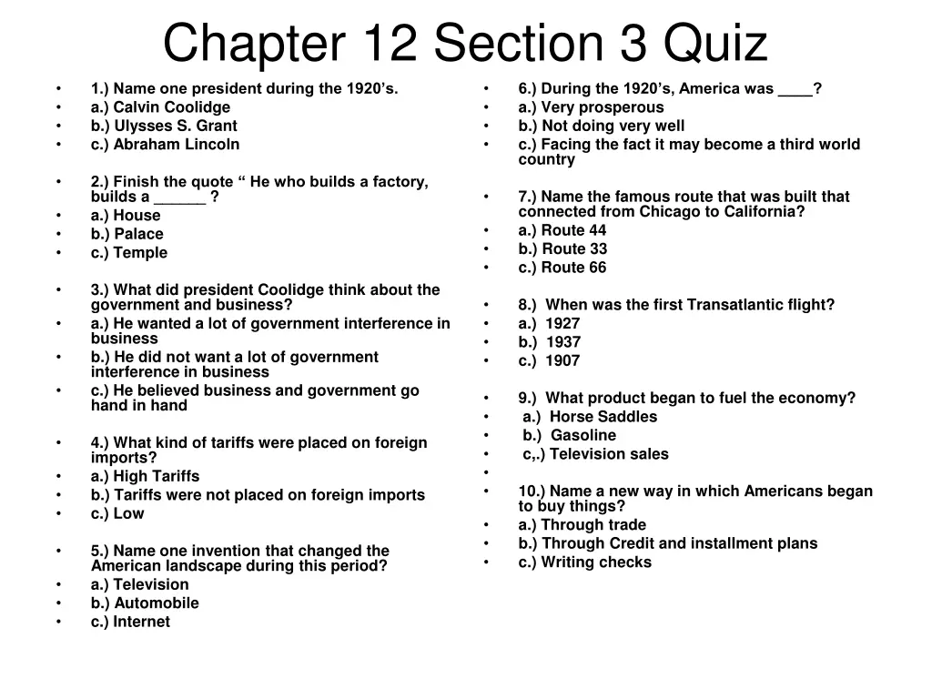 chapter 12 section 3 quiz