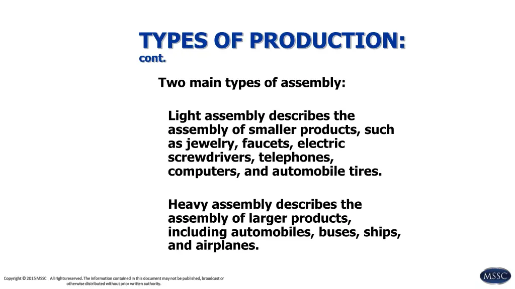 types of production cont