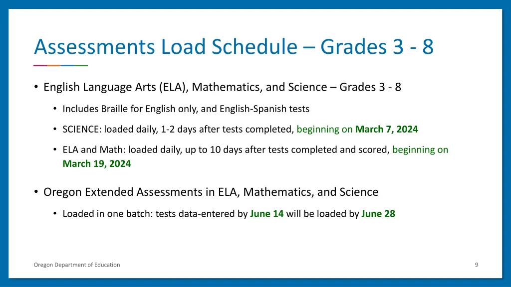 assessments load schedule grades 3 8