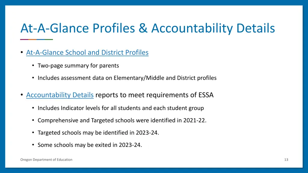 at a glance profiles accountability details