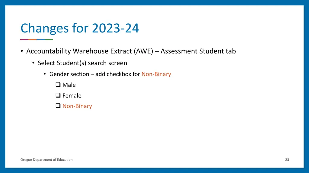 changes for 2023 24