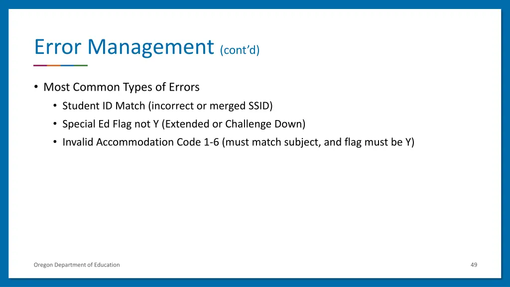 error management cont d