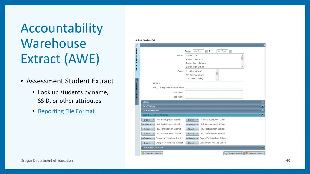 accountability warehouse extract awe