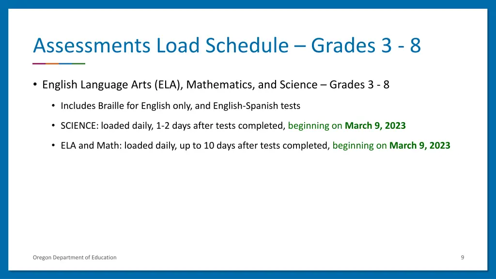 assessments load schedule grades 3 8