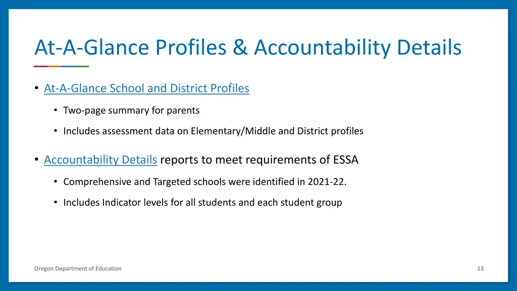 at a glance profiles accountability details